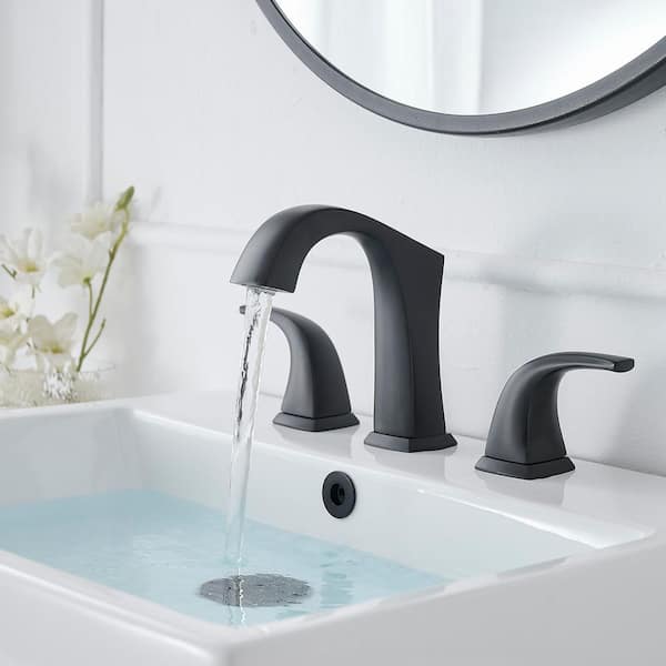 8 in. Widespread Double Handle Bathroom Faucet with Drain Kit Included in Matte Black