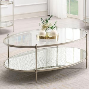 Zaba 50 in. Glass Top & Silver Finish Oval Metal Coffee Table with No Additional Features