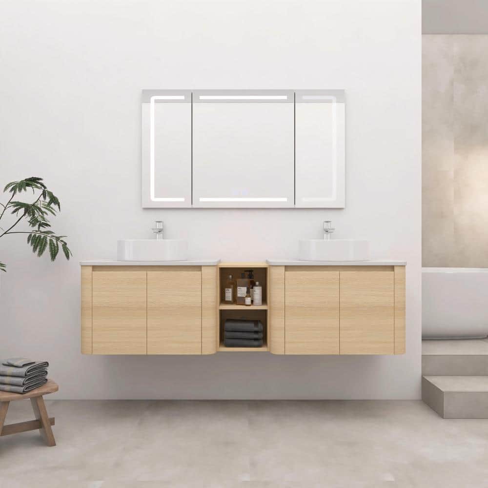 72 in. Double Floating American White Oak Bath Vanity with White Ceramic Top Unassembled price history on PriceWatchPro