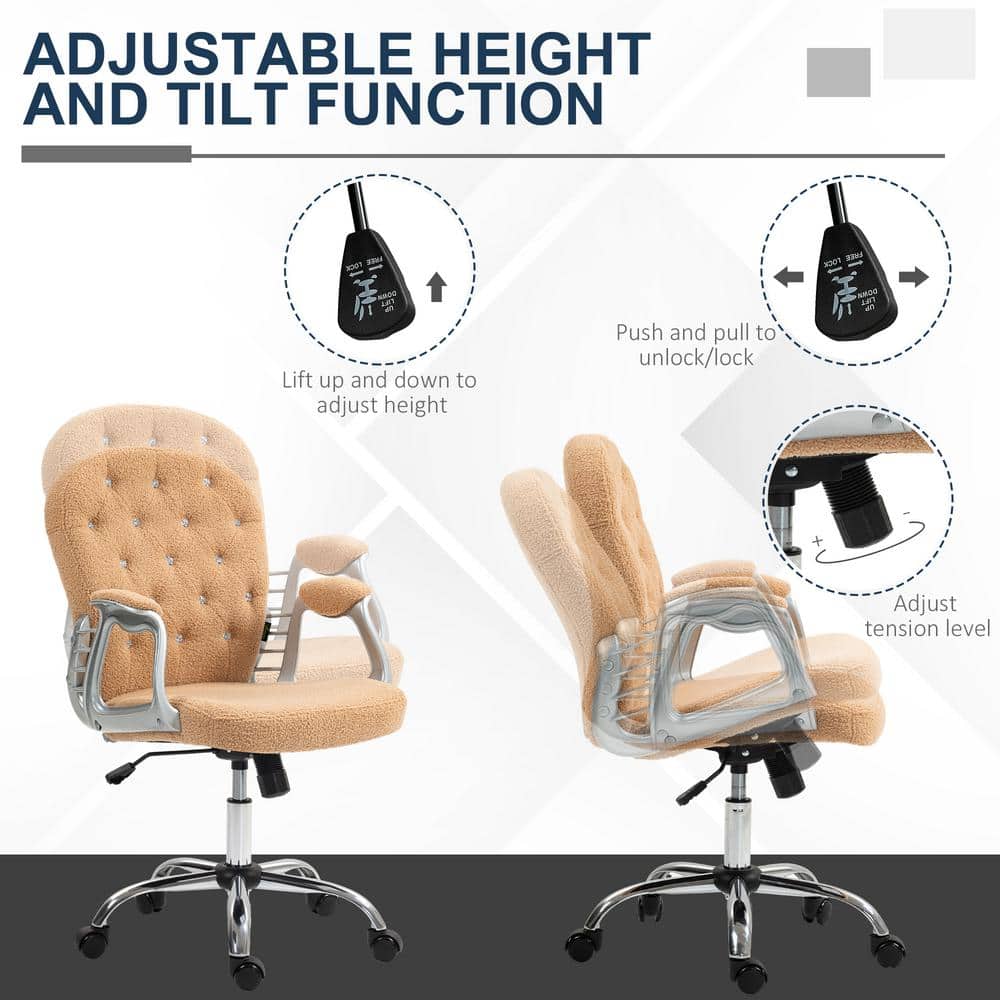 Khaki Fabric and Metal Swivel Task Chair with Fixed Arms