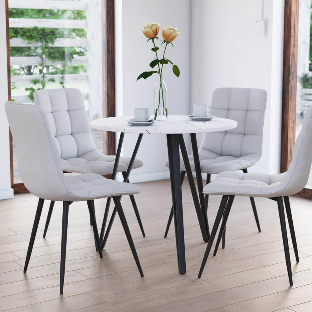 Ezra Contemporary Round Dining Table with Marble & Wood Finish