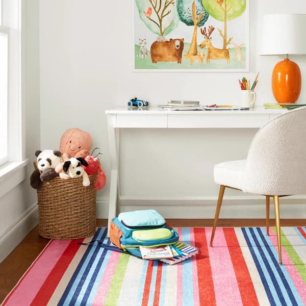Beach Stripe Machine Washable Multi 2.6 ft. x 8 ft. Indoor Area Rug