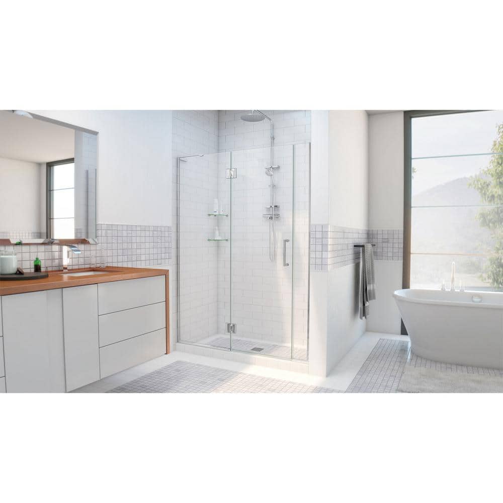 Unidoor-X 37" Clear Glass Frameless Hinged Shower Door with Black Hardware