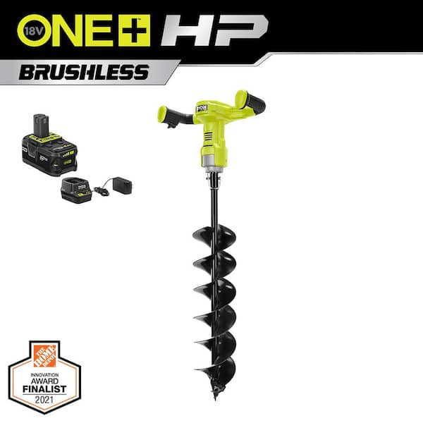 RYOBI ONE+ HP 18V Brushless Cordless Earth Auger with 6 in. Bit with 4.0 Ah Battery and Charger