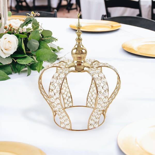 LIVING LUXURY Large Gold Table Decor Decorative Crown Crystal Bead Metal Accent Piece 14.75 in.
