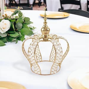 Large Gold Table Decor Decorative Crown Crystal Bead Metal Accent Piece 14.75 in.