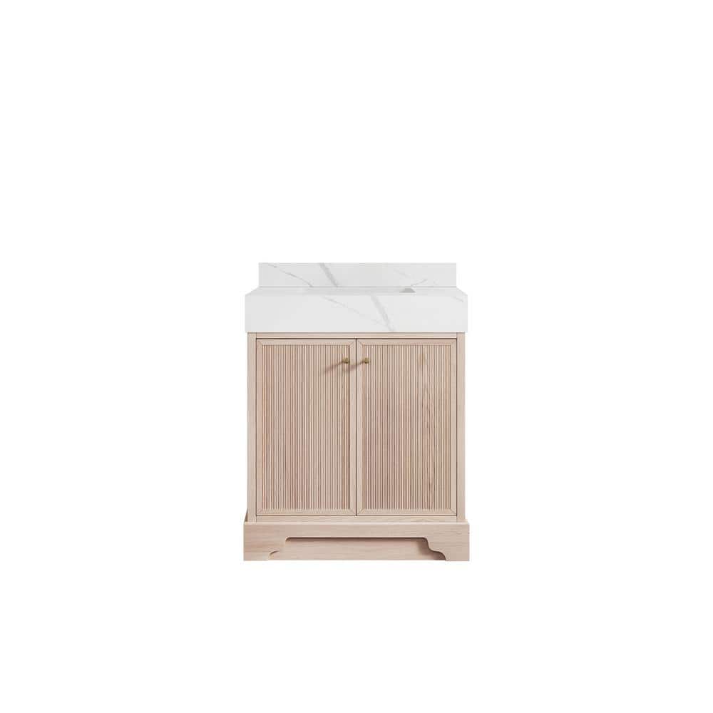 "Manhattan Oak 30 in. W x 22 in. D x 36 in. H Single Sink Bath Vanity Center in White Oak with 5"" Calacatta Laza Top" price history on PriceWatchPro