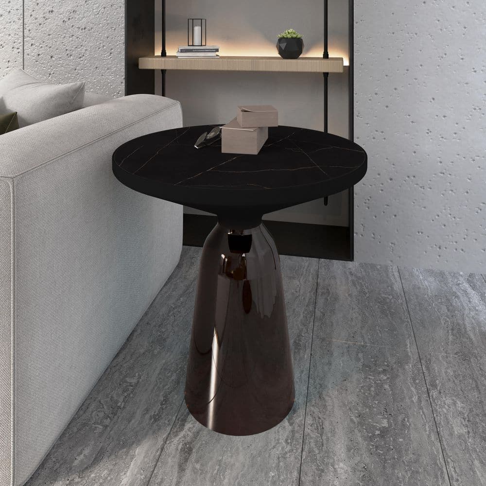 Modern Black and Grey Glass Round Side Table