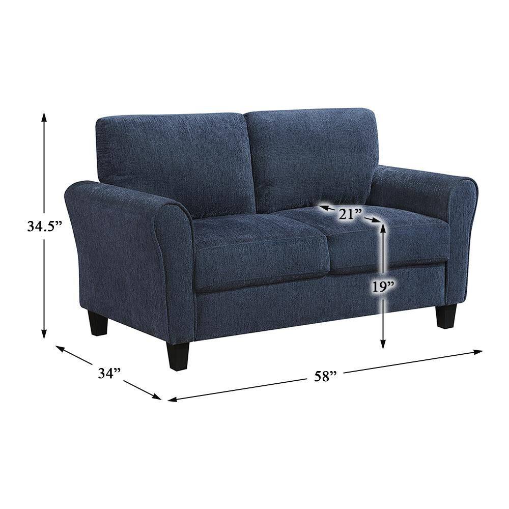 Dimensions of the blue chenille fabric loveseat.