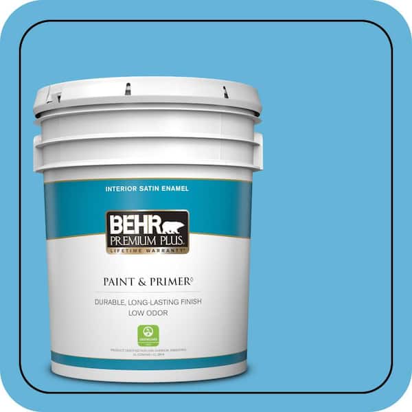 BEHR PREMIUM PLUS 5 gal. #540B-5 Riviera Blue Satin Enamel Low Odor Interior Paint & Primer