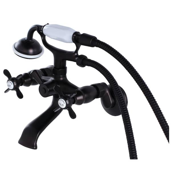 Kingston Brass Victorian 3-Handle Wall Claw Foot Tub Faucet with Handshower in Oil Rubbed Bronze
