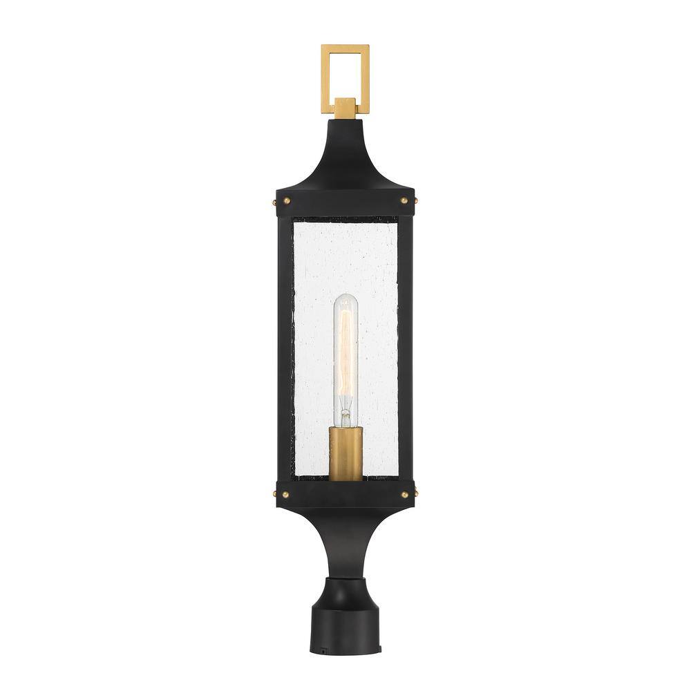 Glendale Matte Black and Brass Outdoor Post Lantern