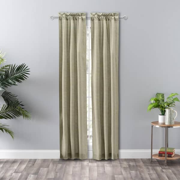 Ellis Curtain Lisa Solid Mist 56 in. W x 84 in. L Rod Pocket Tailored Panel Pair with Tiebacks