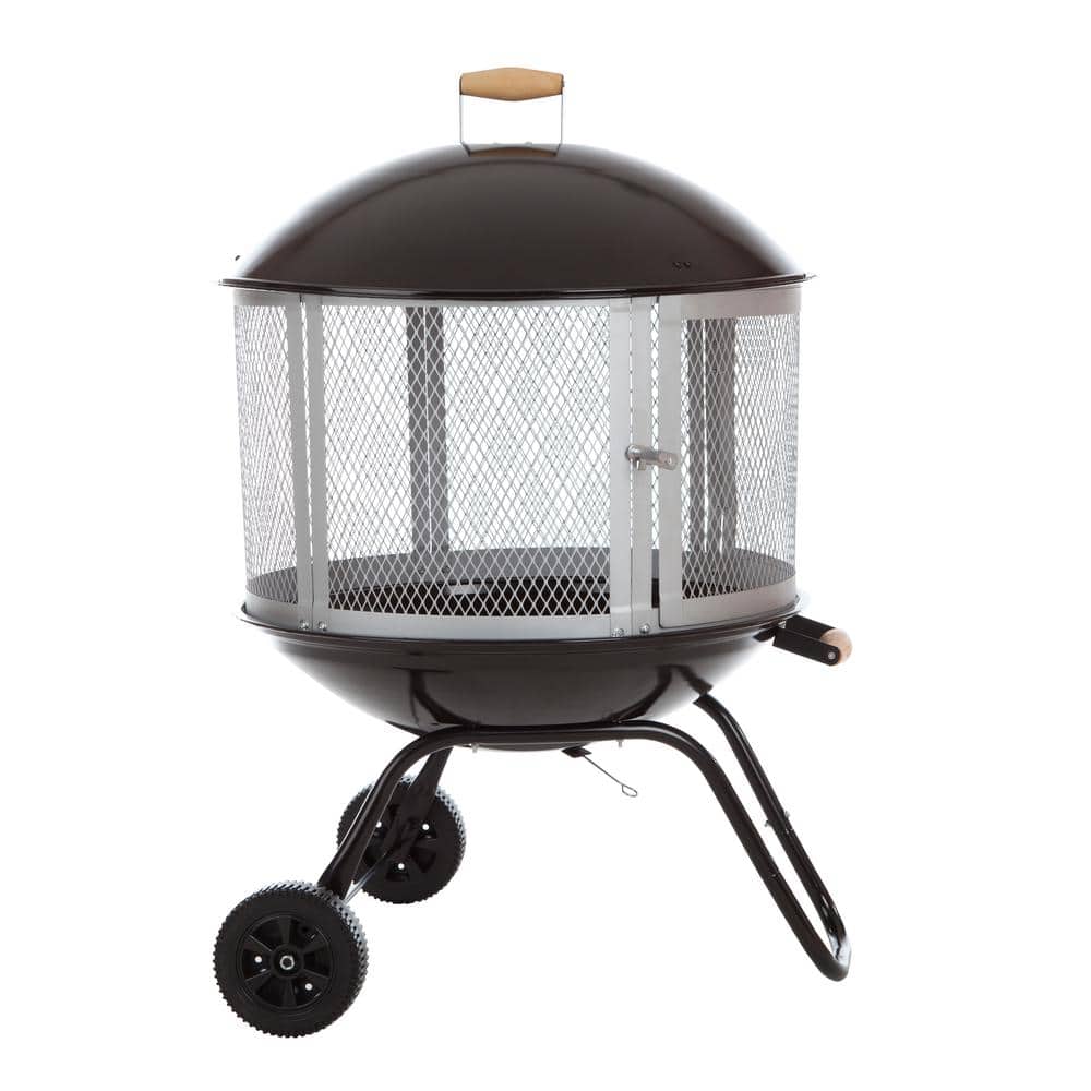 Patio Fire Pit Wood Burning Portable Outdoor 360 View Fireplace Mesh Cover 28" 
