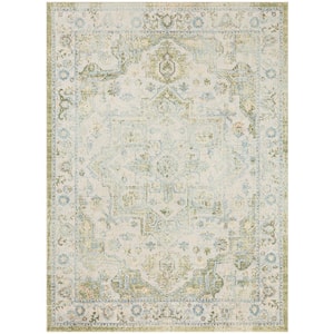 Astra Machine Washable Blue Green 5 ft. x 7 ft. Center medallion Traditional Area Rug