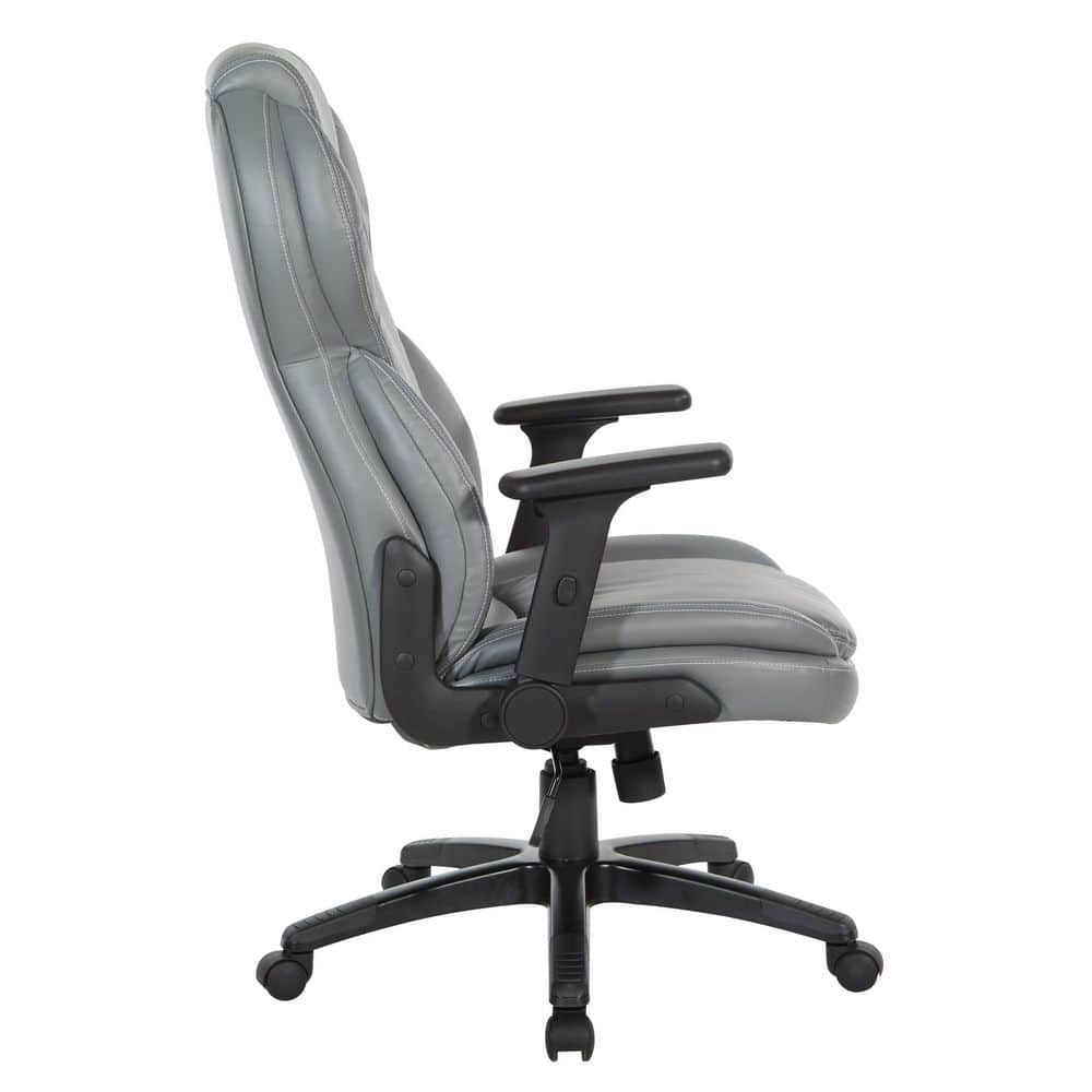Charcoal High Back Leather Executive Swivel Chair with Adjustable Arms
