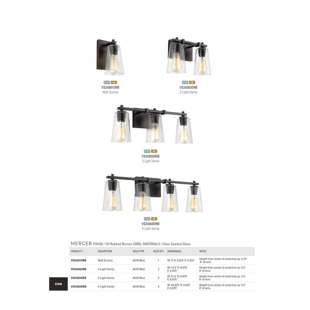 Mercer Seeded Glass 1-Light Sconce in Oil Rubbed Bronze