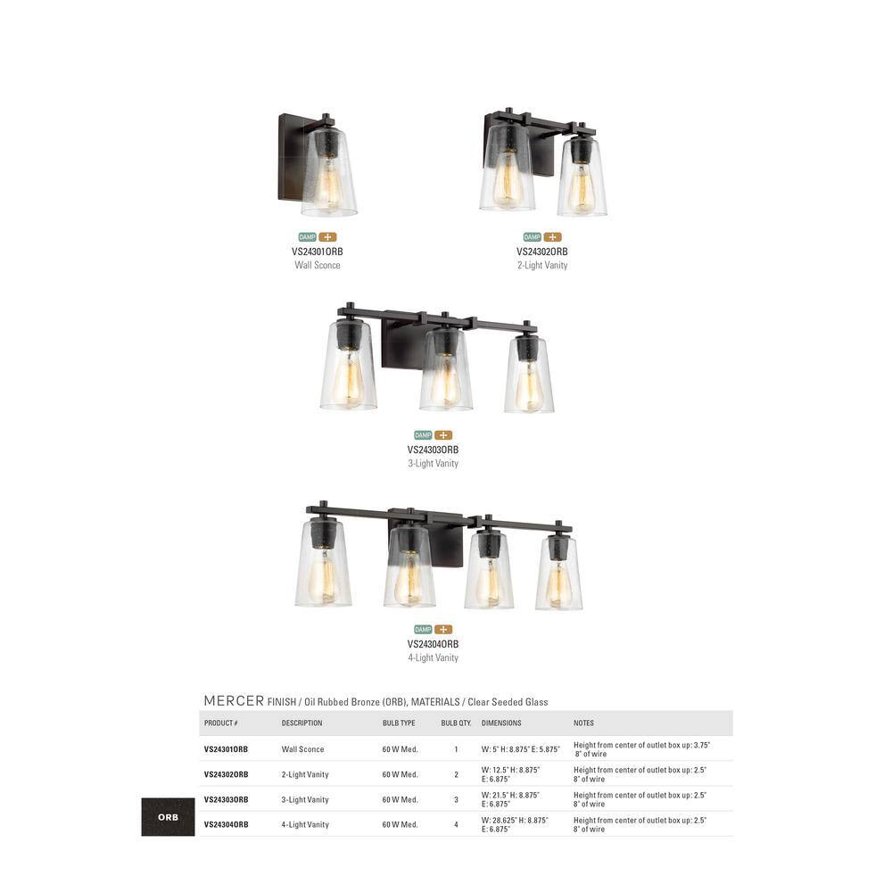 Elegant Seeded Glass 3-Light Bath Vanity in Oil-Rubbed Bronze