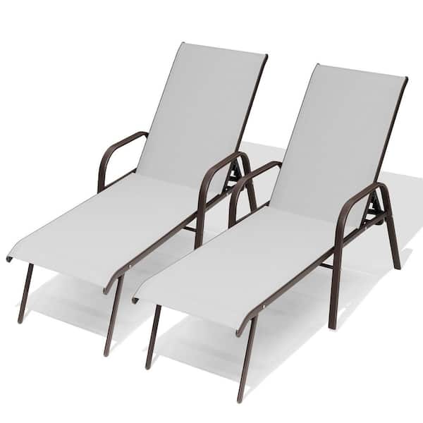 Crestlive Products Light Gray 2-Piece Metal Adjustable Outdoor Chaise Lounge