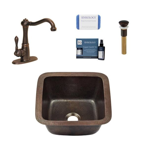 SINKOLOGY Pollock All-in-One 18 Gauge Copper 12 in. Dual Mount Bar Sink with Pfister Faucet and Drain