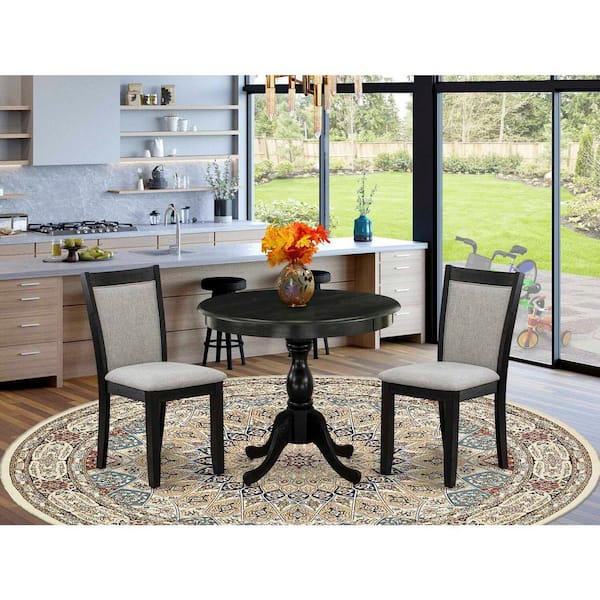 East West Furniture 3-Piece Wirebrushed Black Solid Wood Top - Dining Room Set - Seats-4