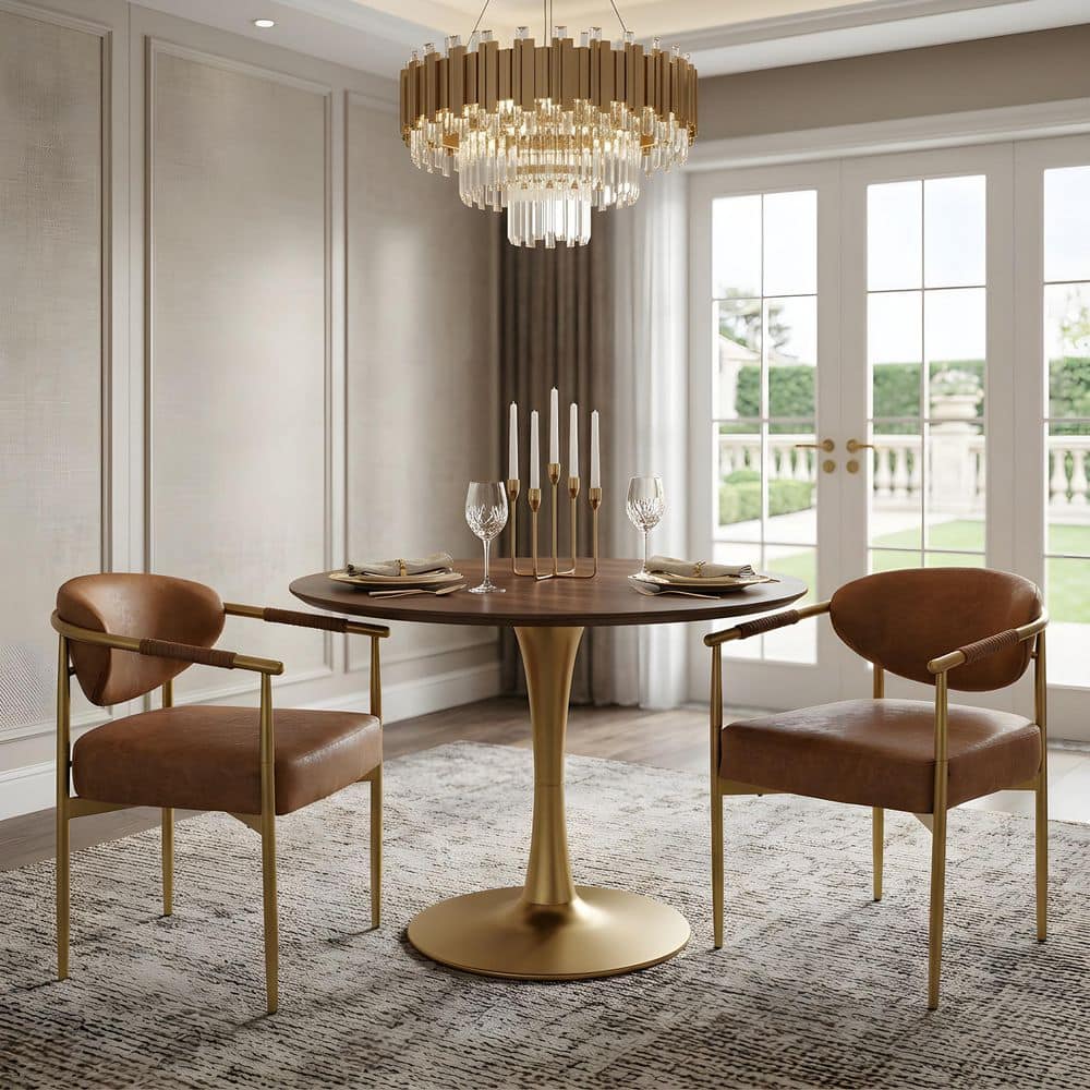 Harper & Bright Designs Modern Brown PU Upholstered Dining Chairs Arm ...