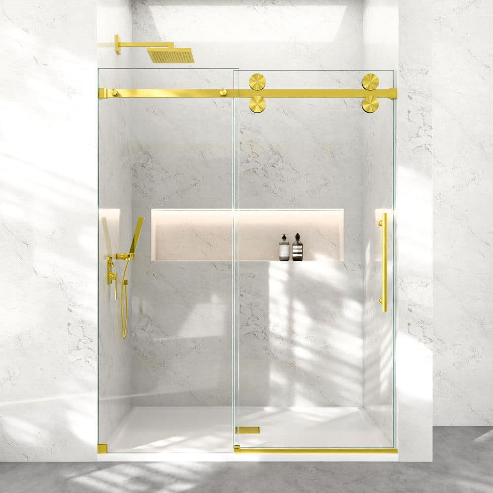 Lumina 60 in. W x 80 in. H Sliding Fully Frameless Shower Door in Brushed Gold with SGCC 3/8 in. Tempered Clear Glass price history on PriceWatchPro