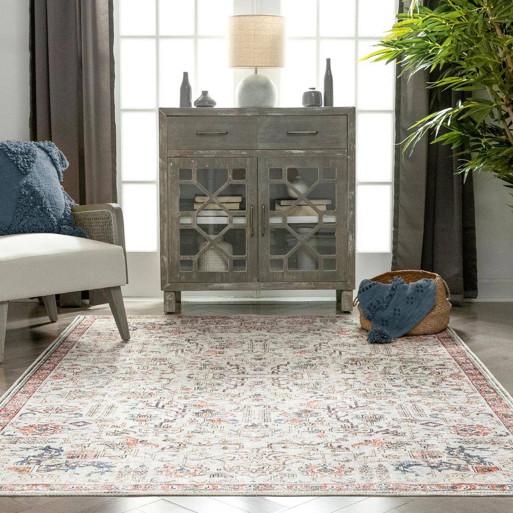 Pomona Ivory Medallion 5'x7' Chenille Flat-Weave Washable Rug