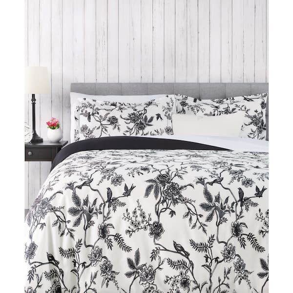 CHANASYA Chanasya Charcoal French Toile Microfiber Reversible Duvet Cover Set, King Size