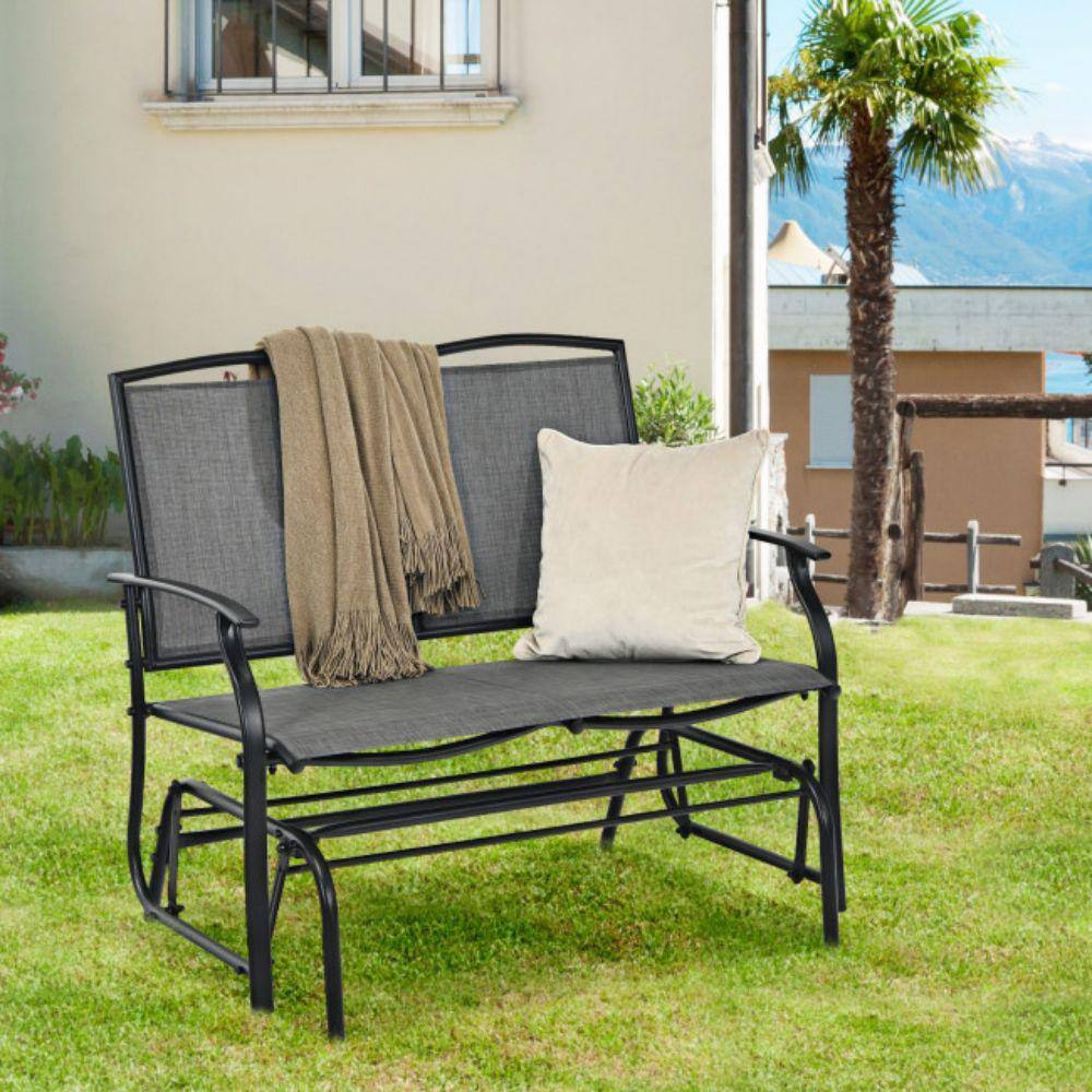Gray Steel Frame 2-Person Outdoor Glider Bench with Arms