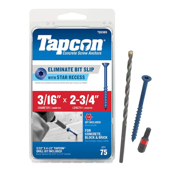 Tapcon 3/16 in. x 2-3/4 in. Star Flat-Head Concrete Anchors (75-Pack)