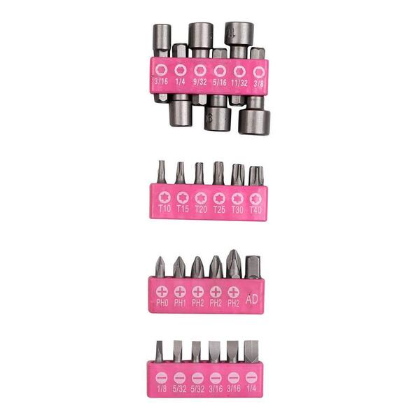 KING Multi-Bit Ratcheting Screwdriver, 3 Position Ratchet, Pink