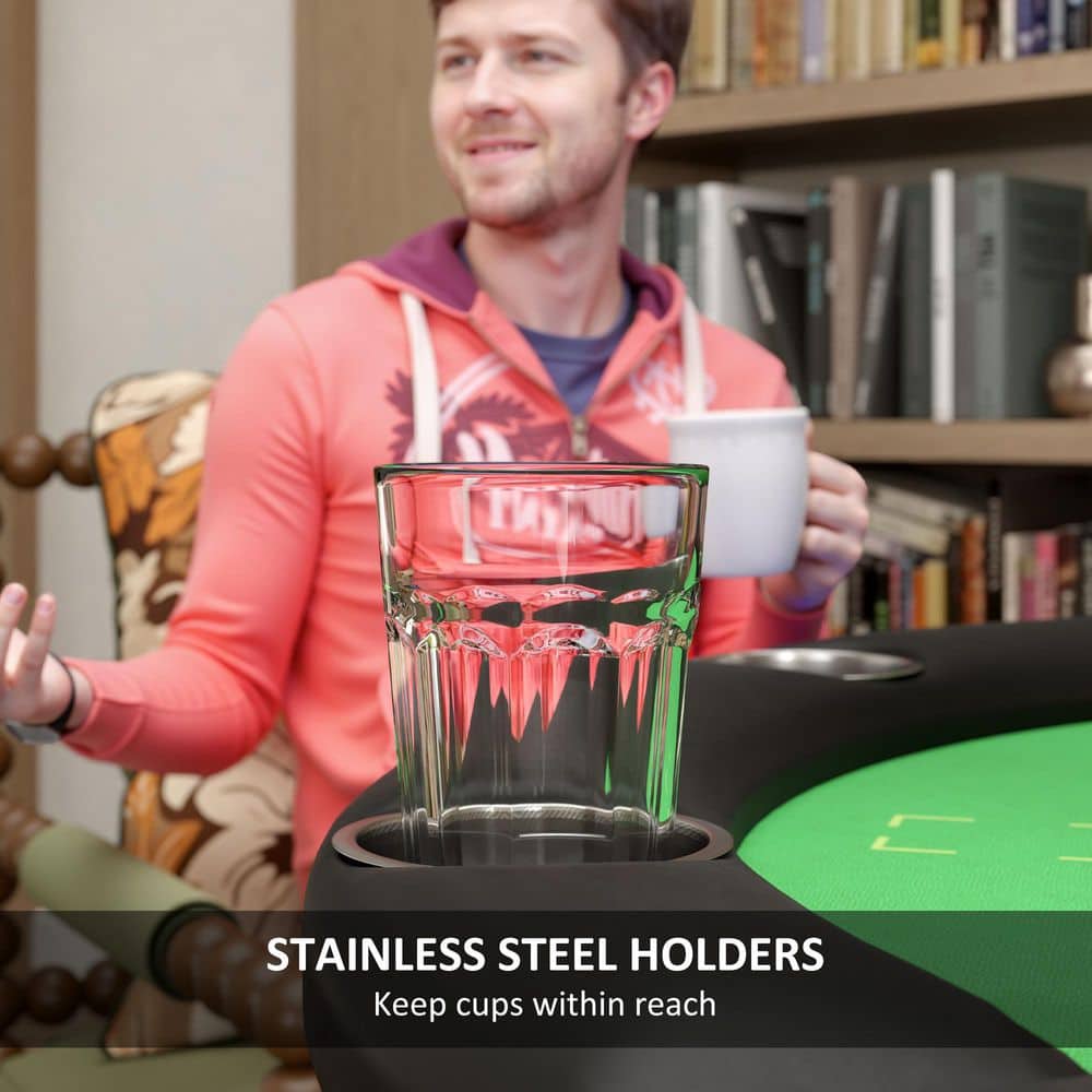 Foldable Round Black and Green Felt Poker Table for 8 Players
