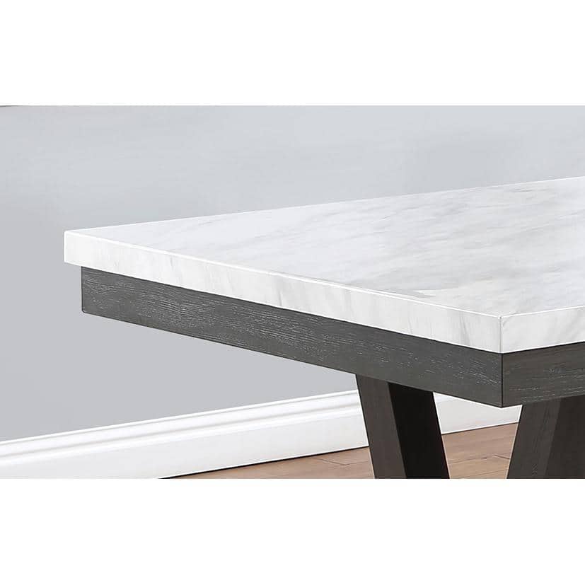 Weathered Gray Wood Dining Table with Faux Marble Top, 72"