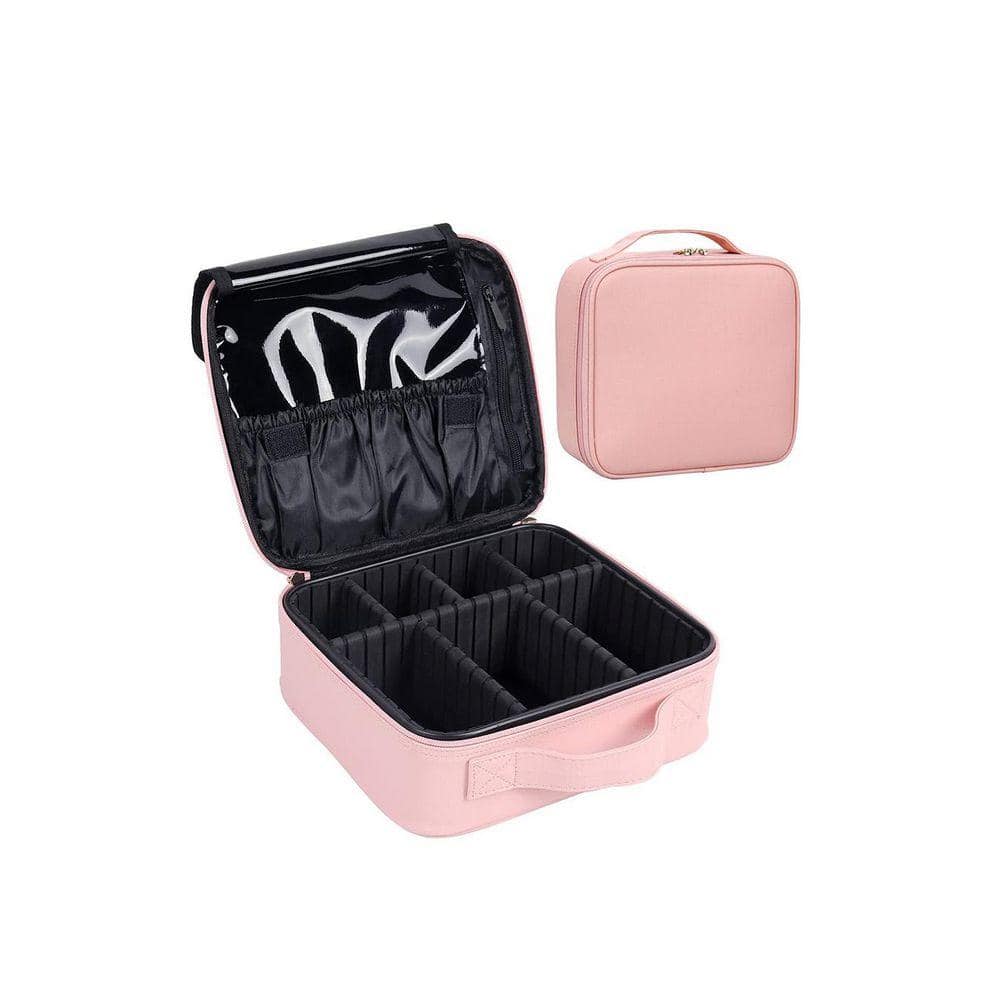 Lynzavix Pink PU Leather Travel Toiletry Bag Makeup Case with