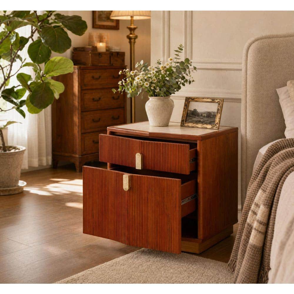 Dark Brown 2-Drawer Nightstand with Vertical Stripes(24.2 in. H x 22 in. W x 18 in. D)