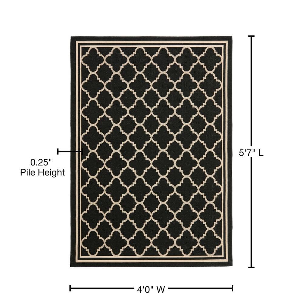 Black and Beige Geometric Outdoor Area Rug 4' x 5'7"