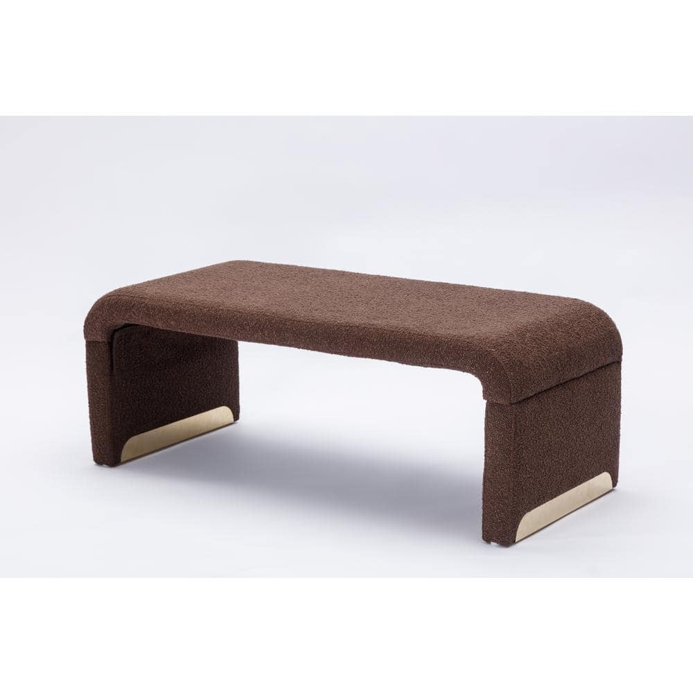 Brown 43 in. Boucle Fabric Loveseat Ottoman Footstool Bedroom Bench With Go