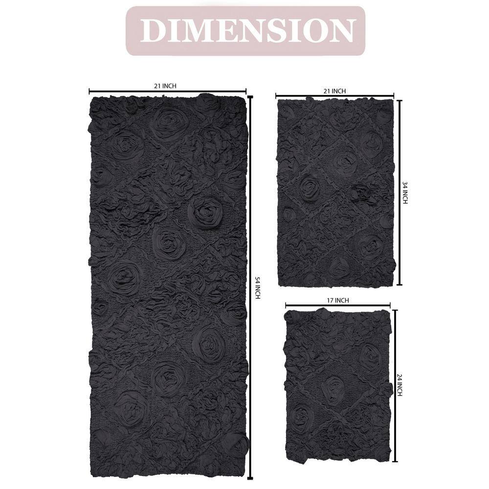 Modesto Black Cotton Tufted 3-Piece Bath Rug Set