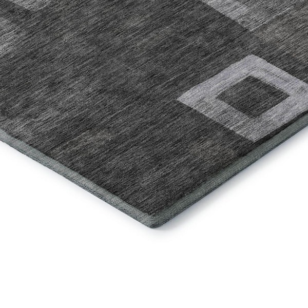 Mayfield Premium Machine Washable Abstract AMF1142 Black 9 ft. x 12 ft. Area Rug