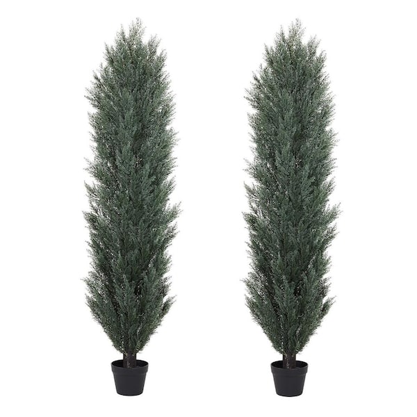 71 in. Dark Green Artificial Cedar Tree in Pot71 in. Dark Green Artificial Cedar Tree in Pot