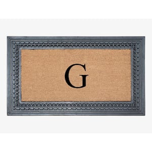 A1HC Square Geometric Black/Beige 24 in. x 39 in. Rubber and Coir Heavy Duty Easy to Clean Monogrammed G Door Mat