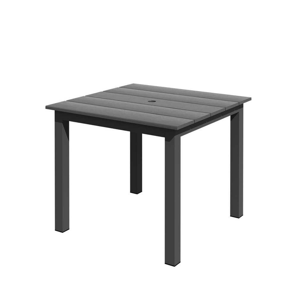 Gray Outdoor HDPE Table with Aluminum Frame, Adjustable Legs & Umbrella ...