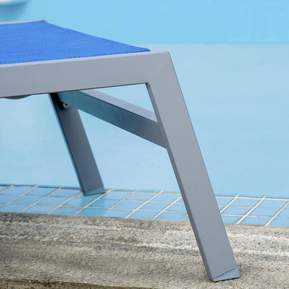 Blue Aluminum Armless Chaise Lounge Set with Side Table