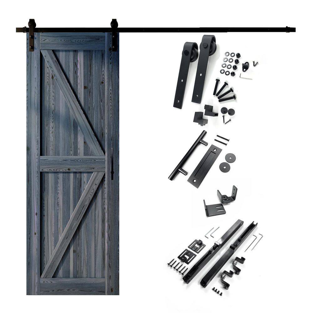 48 in. x 96 in. K-Frame Navy Solid Pine Wood Interior Sliding Barn Door with Hardware Kit, Non-Bypass price history on PriceWatchPro