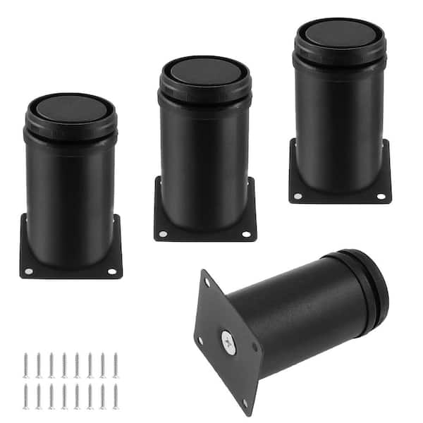 Angel Sar 3 in. Stainless Steel Adjustable Round Furniture Replacement Legs for Cabinet Sofa Couch Shelves Table, Black (4-Pack)