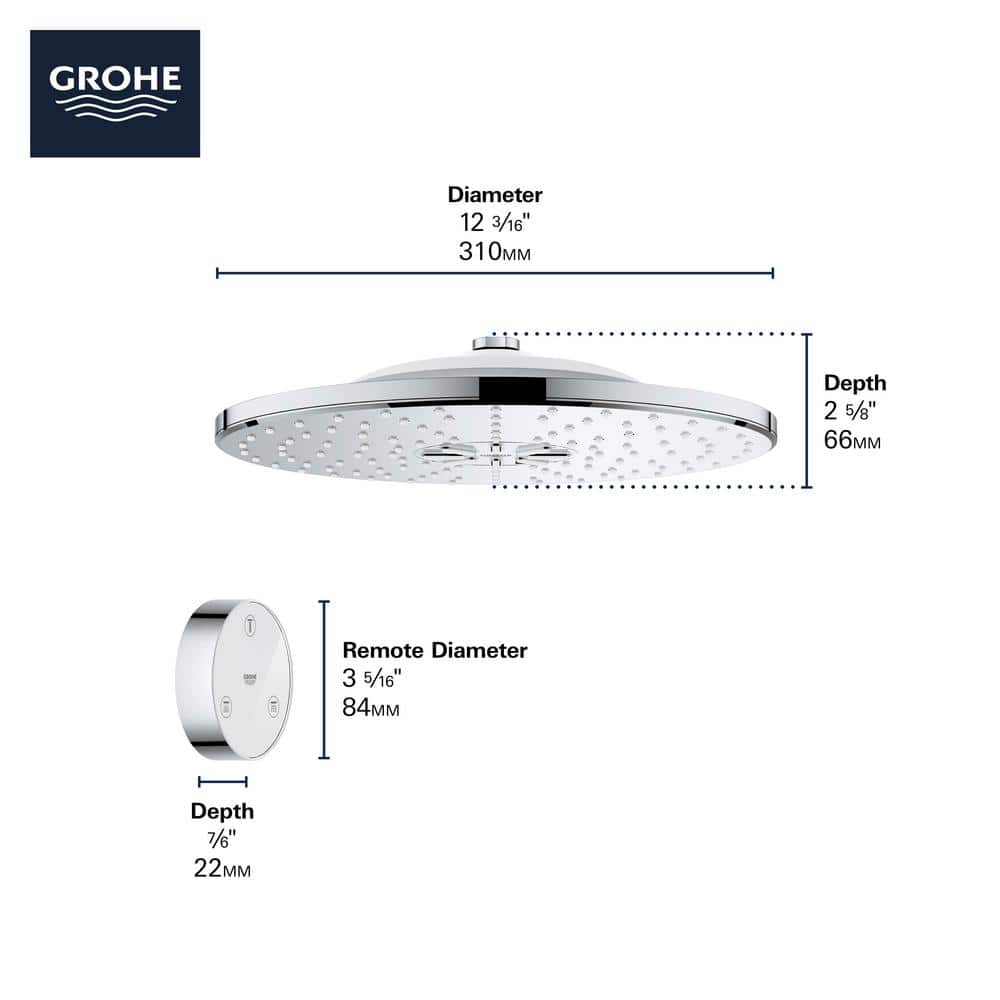 Pulse Rain 12" Chrome Wall-Mounted Adjustable Shower Head