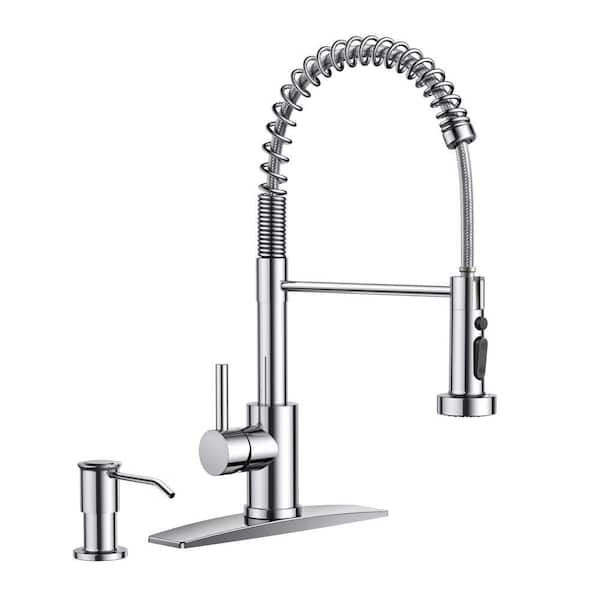 Single-Handle Pull Down Sprayer Kitchen Faucet with Soap Dispenser in Chrome