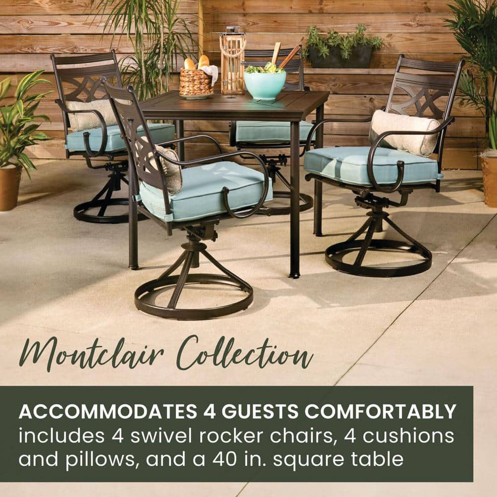 Montclair Ocean Blue & Brown 5-Piece Outdoor Dining Set with Swivel Rockers