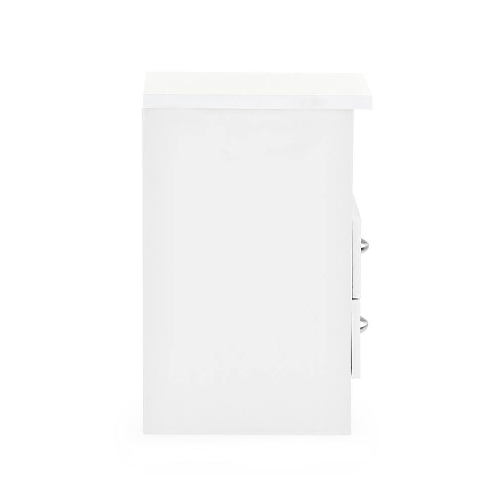 White Engineered Wood Modern 2-Drawer Nightstand with Open Shelf
